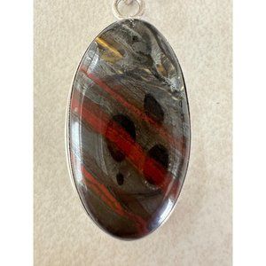 Artisan 925 sterling silver polished iron tiger's eye jumbo statement pendant